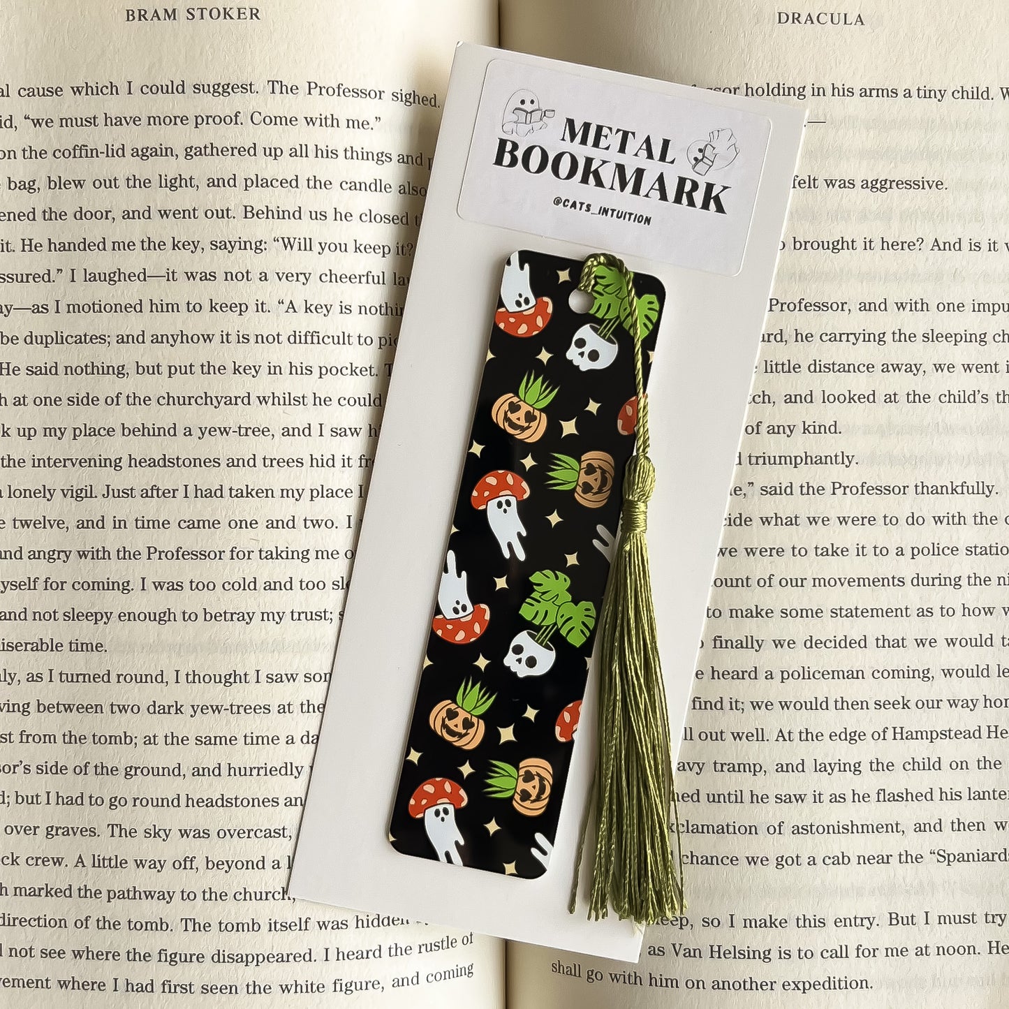 Spooky Plants and Mushroom Ghosts - Metal Bookmark (Black)