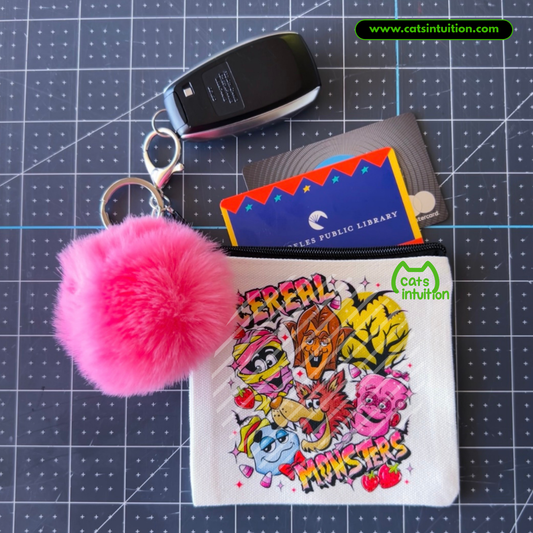 Cereal Monsters – Coin/Card Pouch Keychain w/ Pink Pompom