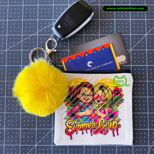 Summer Lovin’ – Coin/Card Pouch Keychain w/ Yellow Pompom