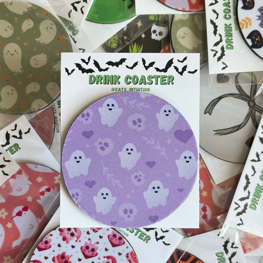 Cute Love Ghosts (purple) - Drink Coaster
