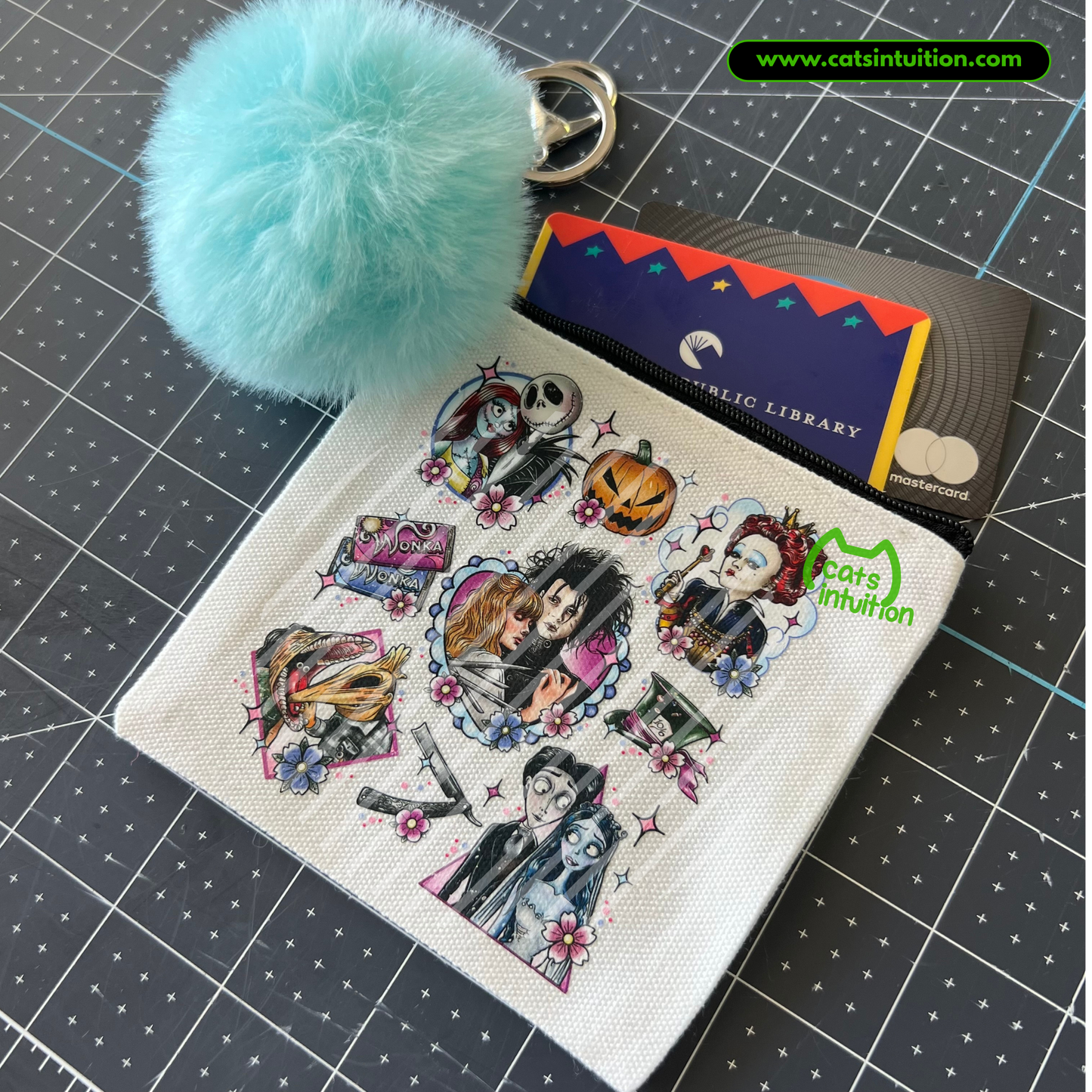 Burton – Coin/Card Pouch Keychain w/ Blue Pompom