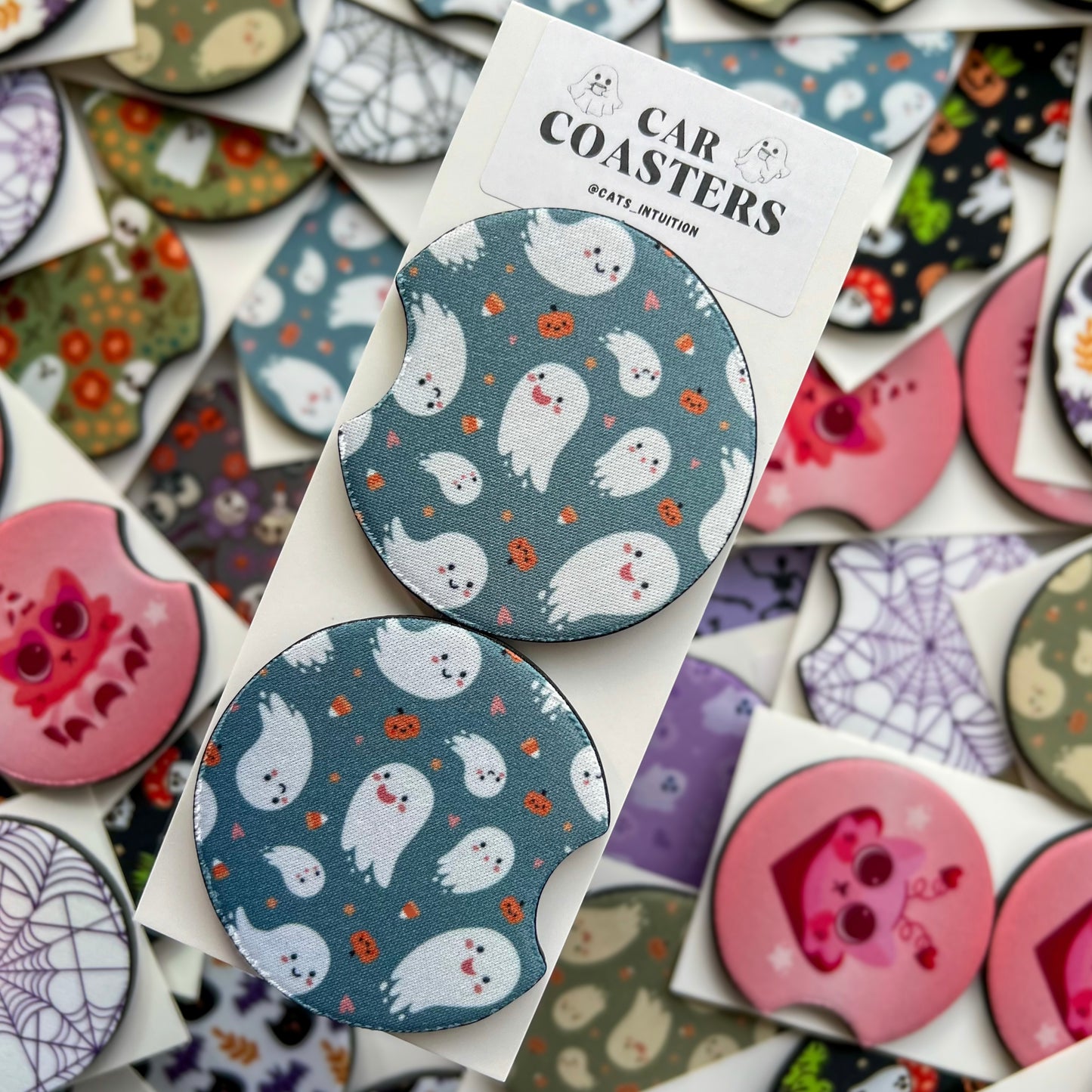 Spring Ghosts - Car Coasters (Teal)