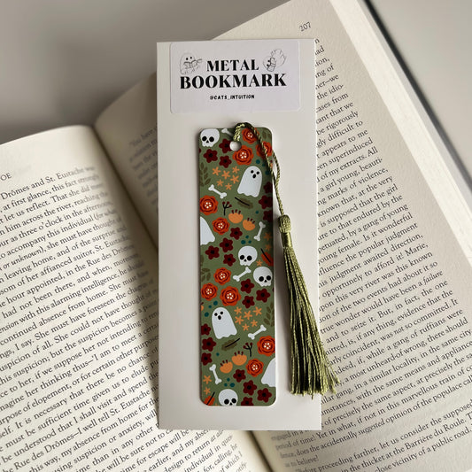 Ghosts, Skulls, and Flowers  - Metal Bookmark