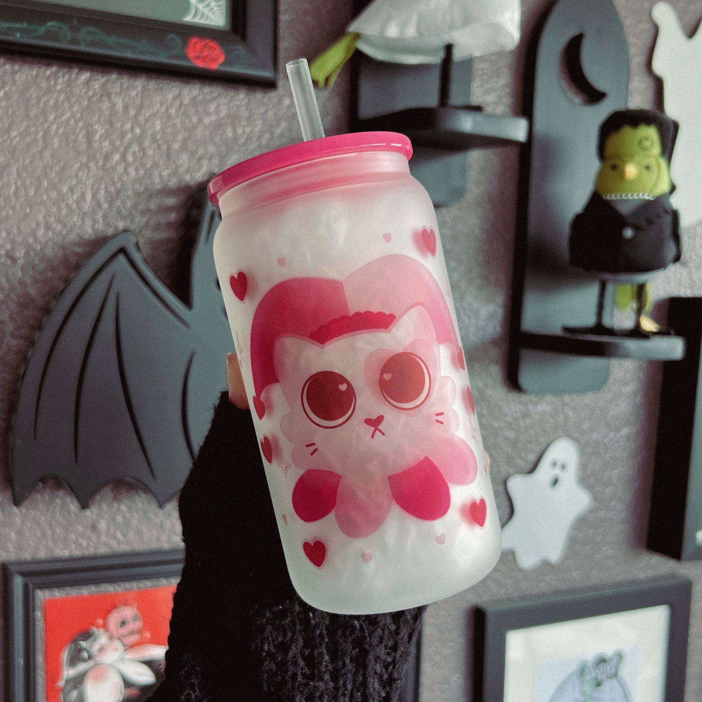 LoveCore Kitty Sublimation Glass (Includes lid and straw)